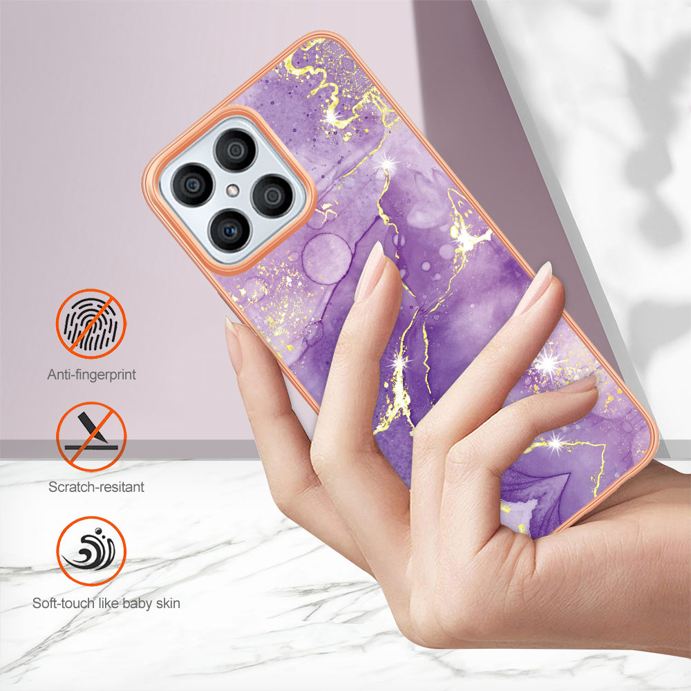 YB IMD Series-2 For Honor X8 4G Marble Pattern TPU Case Electroplated Edge IMD Phone Cover