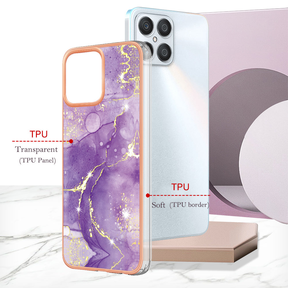 YB IMD Series-2 For Honor X8 4G Marble Pattern TPU Case Electroplated Edge IMD Phone Cover