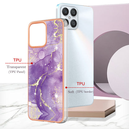 YB IMD Series-2 For Honor X8 4G Marble Pattern TPU Case Electroplated Edge IMD Phone Cover