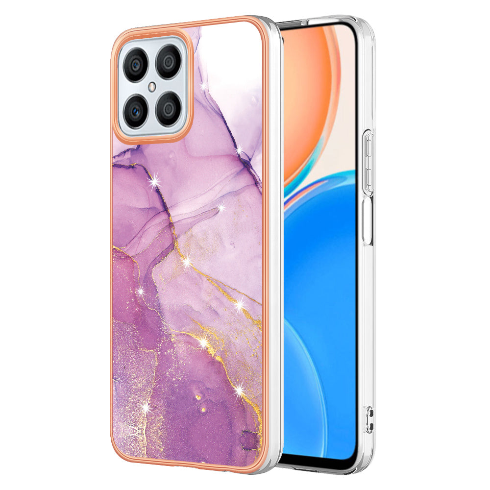 YB IMD Series-2 For Honor X8 4G Marble Pattern TPU Case Electroplated Edge IMD Phone Cover