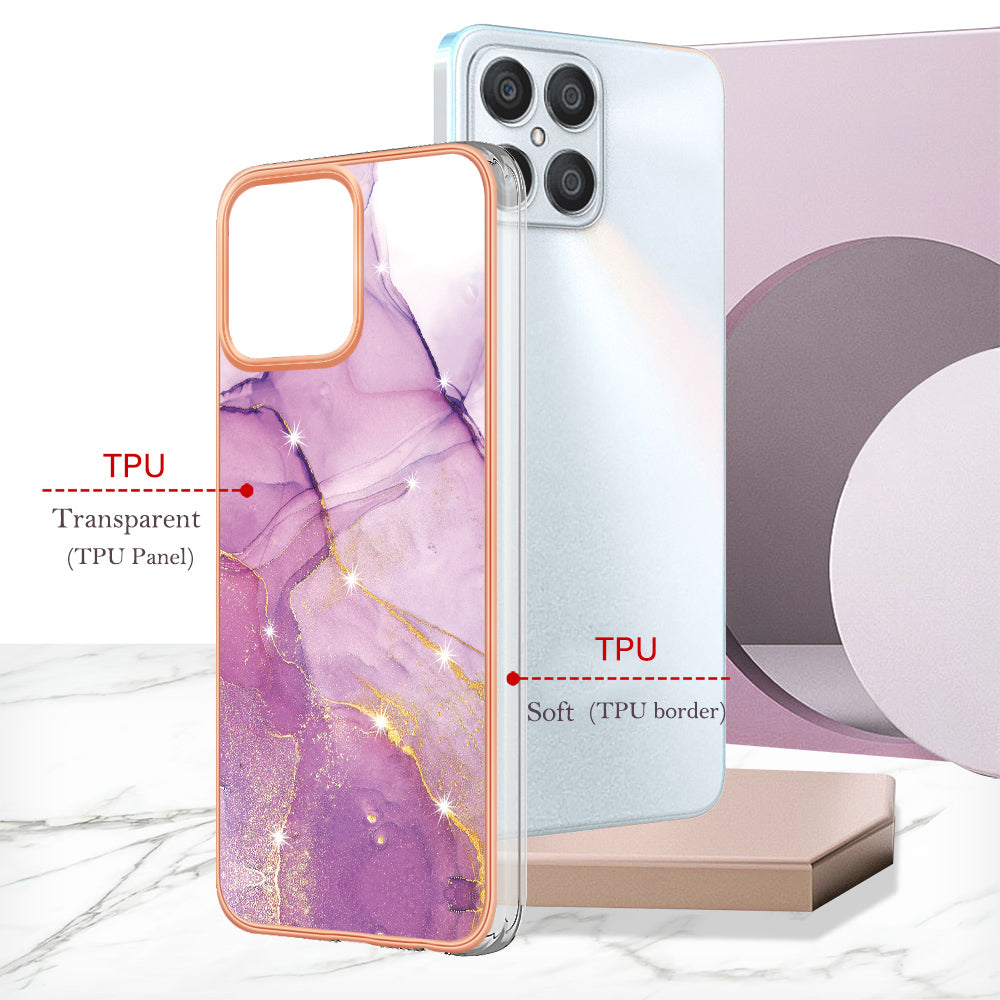 YB IMD Series-2 For Honor X8 4G Marble Pattern TPU Case Electroplated Edge IMD Phone Cover