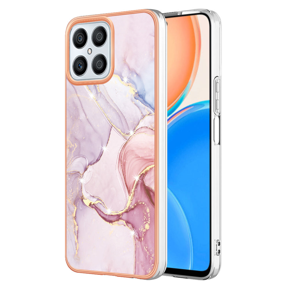 YB IMD Series-2 For Honor X8 4G Marble Pattern TPU Case Electroplated Edge IMD Phone Cover