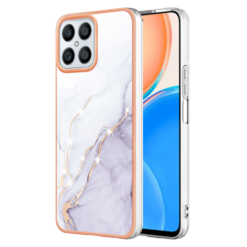 YB IMD Series-2 For Honor X8 4G Marble Pattern TPU Case Electroplated Edge IMD Phone Cover