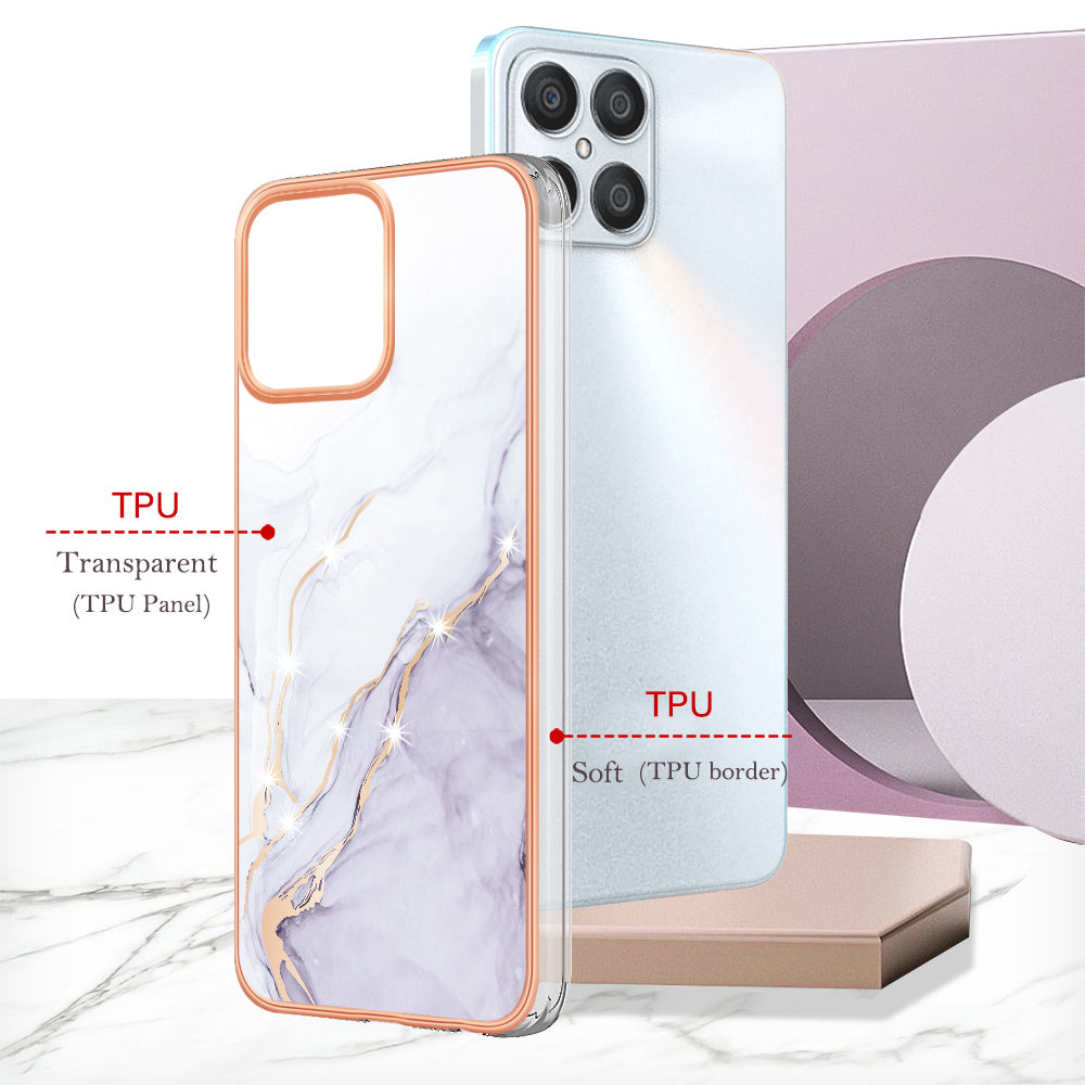 YB IMD Series-2 For Honor X8 4G Marble Pattern TPU Case Electroplated Edge IMD Phone Cover