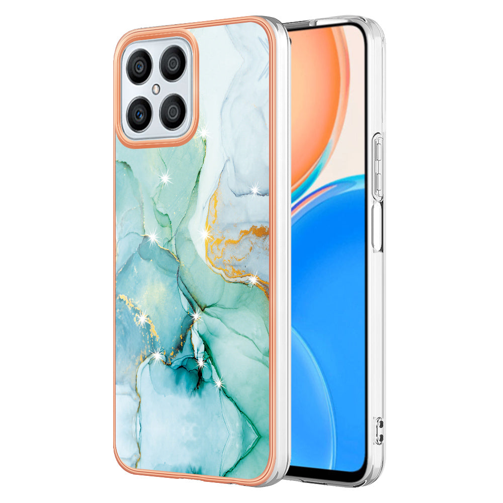 YB IMD Series-2 For Honor X8 4G Marble Pattern TPU Case Electroplated Edge IMD Phone Cover