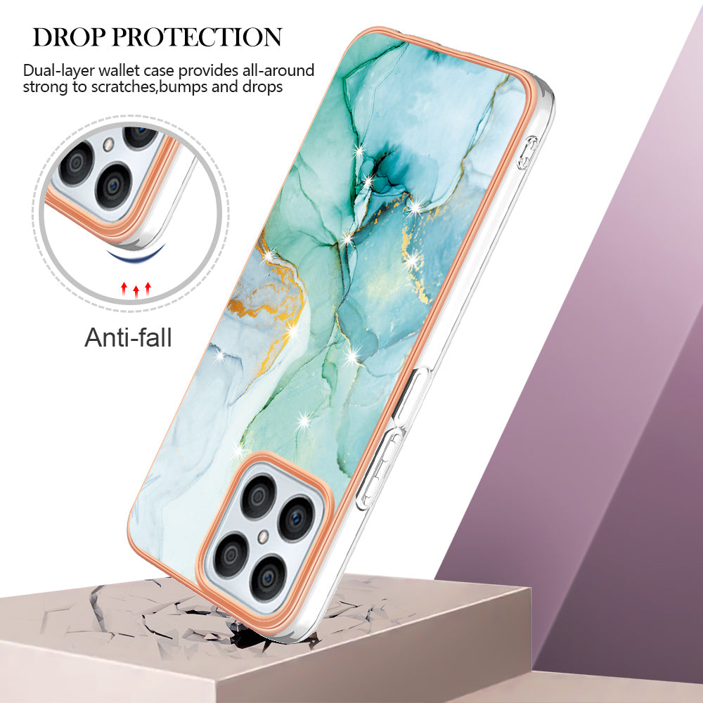 YB IMD Series-2 For Honor X8 4G Marble Pattern TPU Case Electroplated Edge IMD Phone Cover