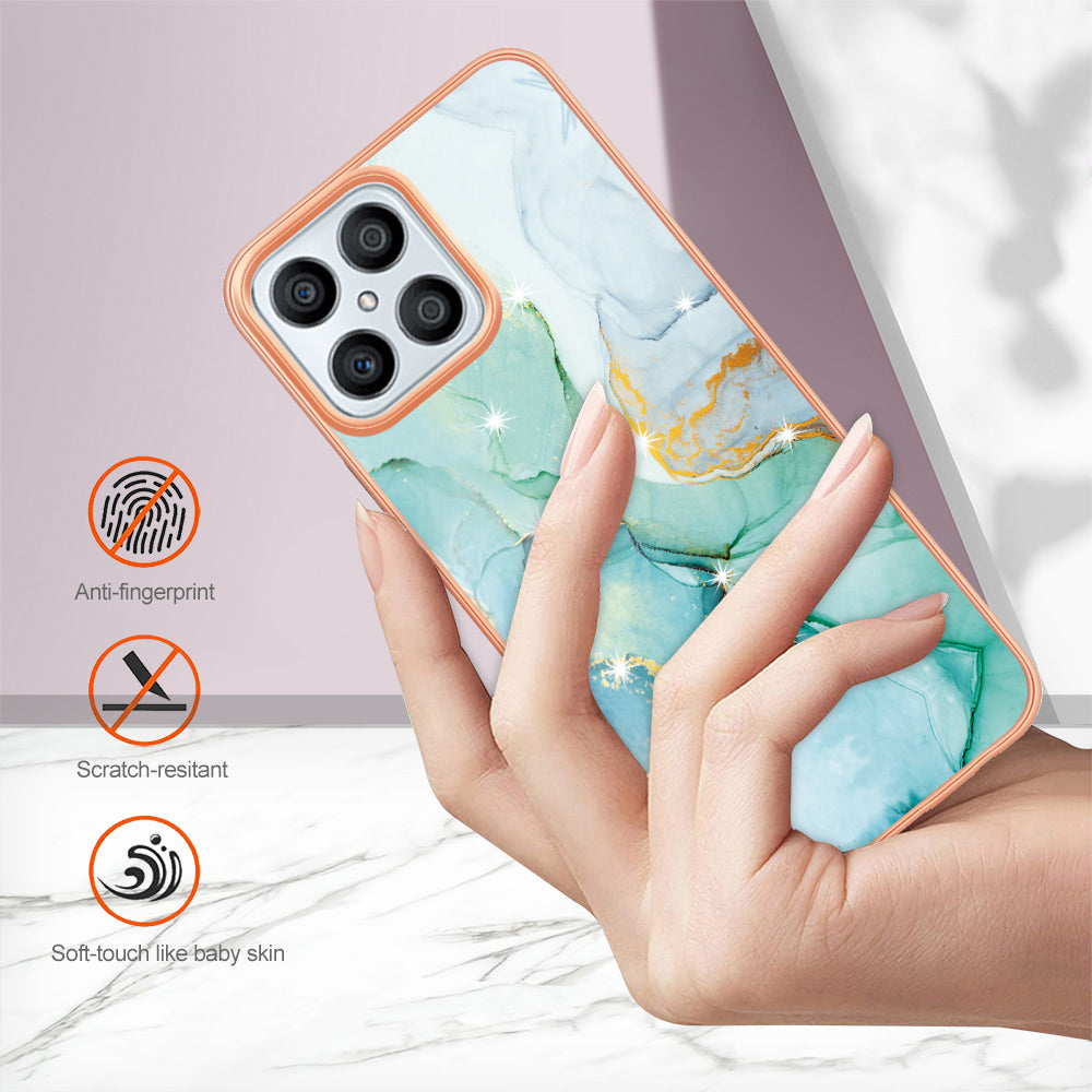 YB IMD Series-2 For Honor X8 4G Marble Pattern TPU Case Electroplated Edge IMD Phone Cover