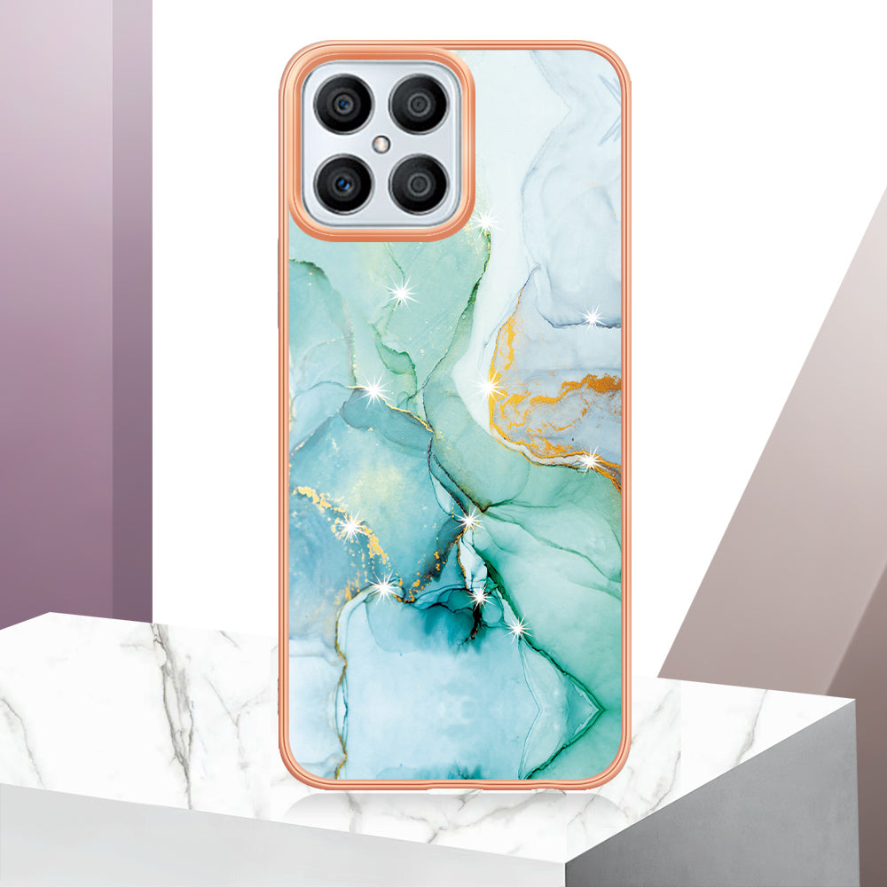 YB IMD Series-2 For Honor X8 4G Marble Pattern TPU Case Electroplated Edge IMD Phone Cover