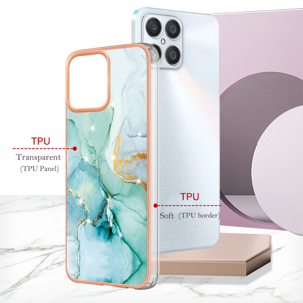 YB IMD Series-2 For Honor X8 4G Marble Pattern TPU Case Electroplated Edge IMD Phone Cover
