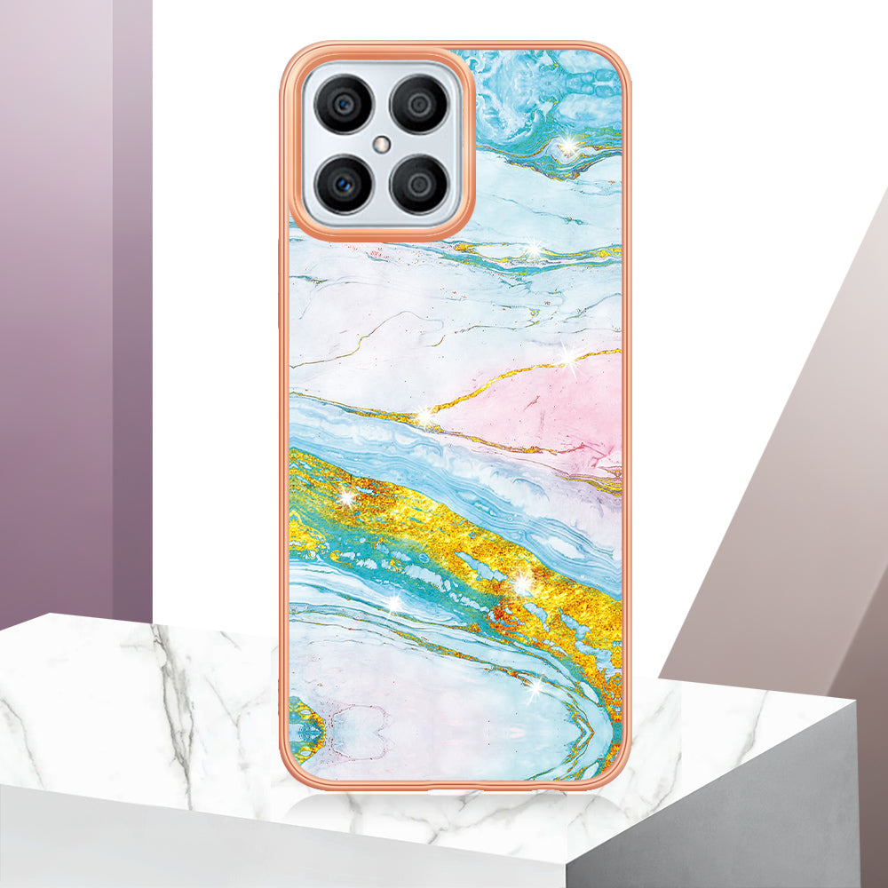 YB IMD Series-2 For Honor X8 4G Marble Pattern TPU Case Electroplated Edge IMD Phone Cover