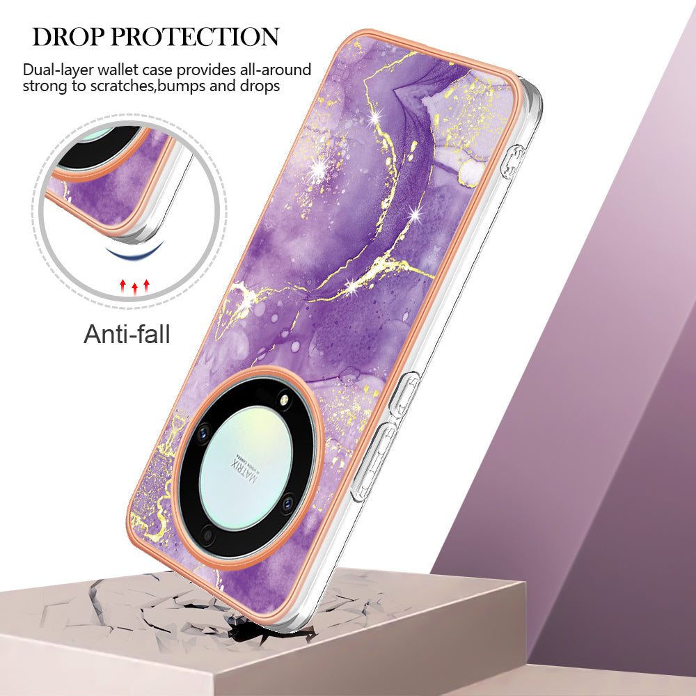 YB IMD Series-2 Marble Pattern Phone Case for Honor X9a 5G / Magic5 Lite 5G / X40 5G , Electroplating Soft TPU IMD Cover