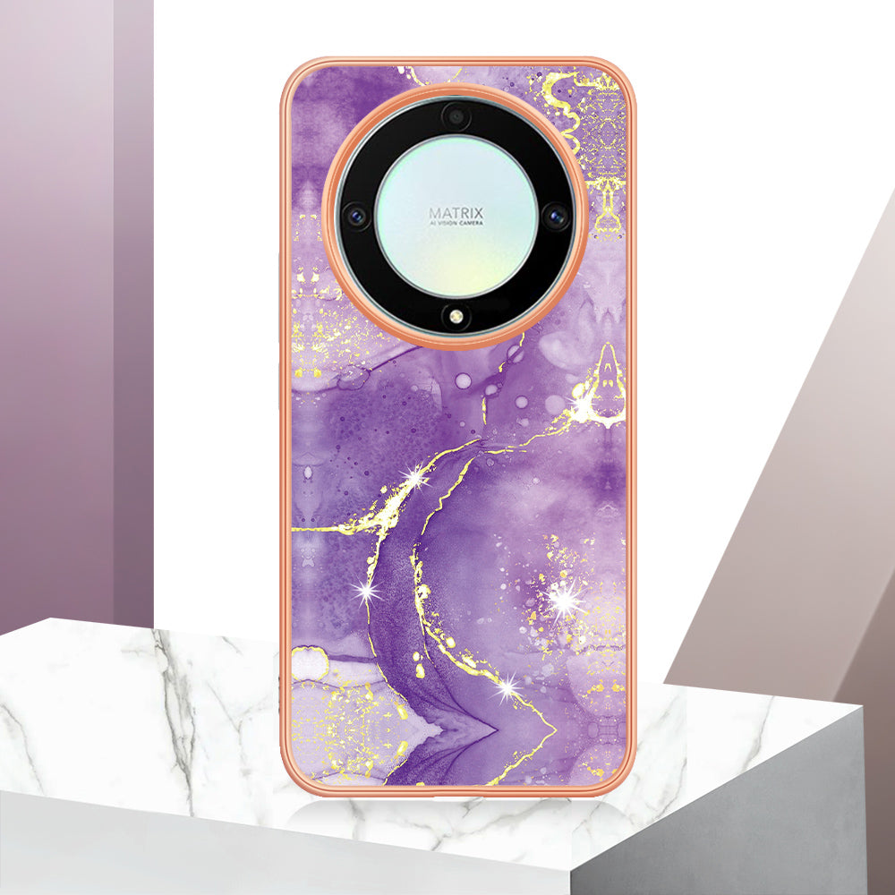 YB IMD Series-2 Marble Pattern Phone Case for Honor X9a 5G / Magic5 Lite 5G / X40 5G , Electroplating Soft TPU IMD Cover