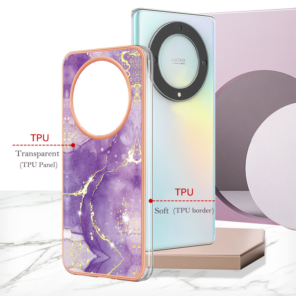 YB IMD Series-2 Marble Pattern Phone Case for Honor X9a 5G / Magic5 Lite 5G / X40 5G , Electroplating Soft TPU IMD Cover