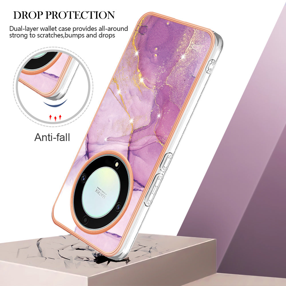 YB IMD Series-2 Marble Pattern Phone Case for Honor X9a 5G / Magic5 Lite 5G / X40 5G , Electroplating Soft TPU IMD Cover