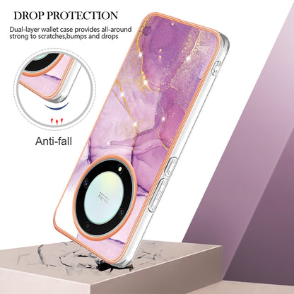 YB IMD Series-2 Marble Pattern Phone Case for Honor X9a 5G / Magic5 Lite 5G / X40 5G , Electroplating Soft TPU IMD Cover