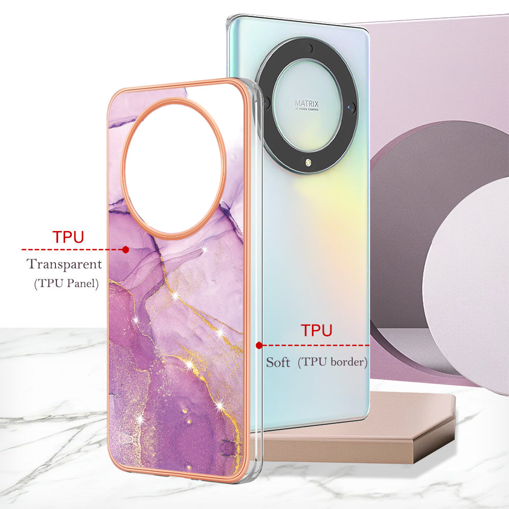YB IMD Series-2 Marble Pattern Phone Case for Honor X9a 5G / Magic5 Lite 5G / X40 5G , Electroplating Soft TPU IMD Cover