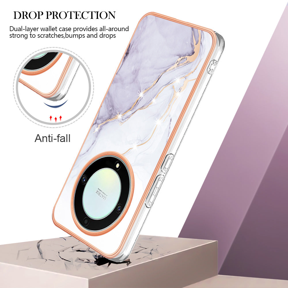 YB IMD Series-2 Marble Pattern Phone Case for Honor X9a 5G / Magic5 Lite 5G / X40 5G , Electroplating Soft TPU IMD Cover