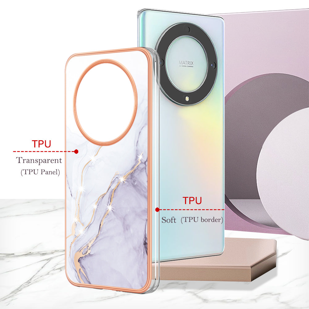 YB IMD Series-2 Marble Pattern Phone Case for Honor X9a 5G / Magic5 Lite 5G / X40 5G , Electroplating Soft TPU IMD Cover