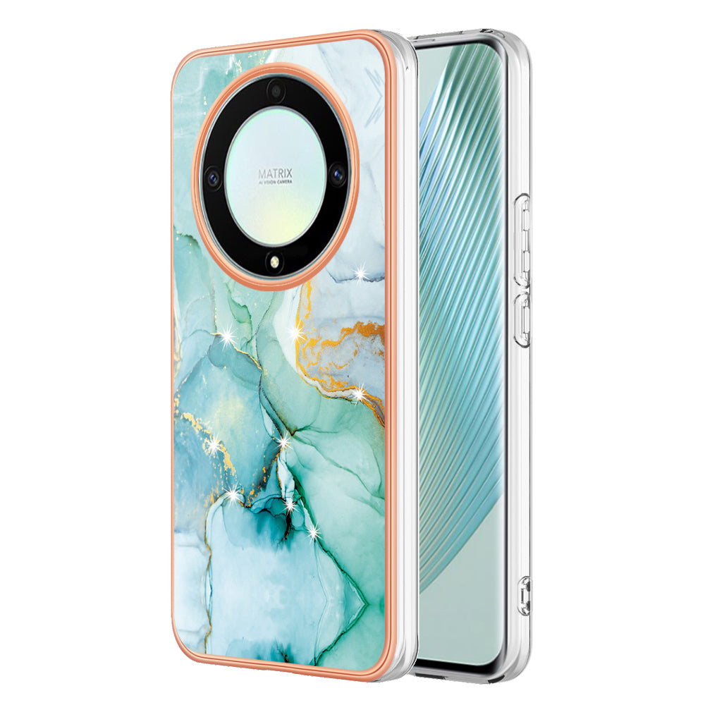 YB IMD Series-2 Marble Pattern Phone Case for Honor X9a 5G / Magic5 Lite 5G / X40 5G , Electroplating Soft TPU IMD Cover
