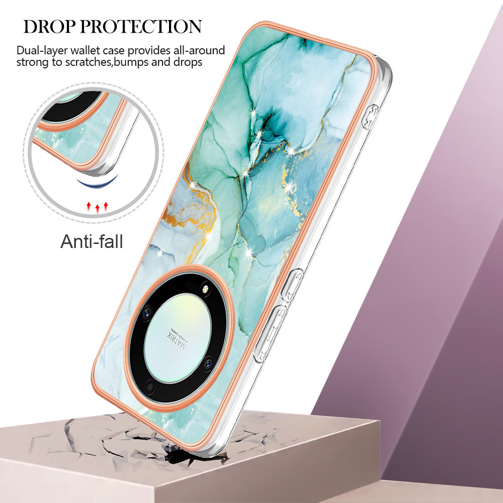 YB IMD Series-2 Marble Pattern Phone Case for Honor X9a 5G / Magic5 Lite 5G / X40 5G , Electroplating Soft TPU IMD Cover