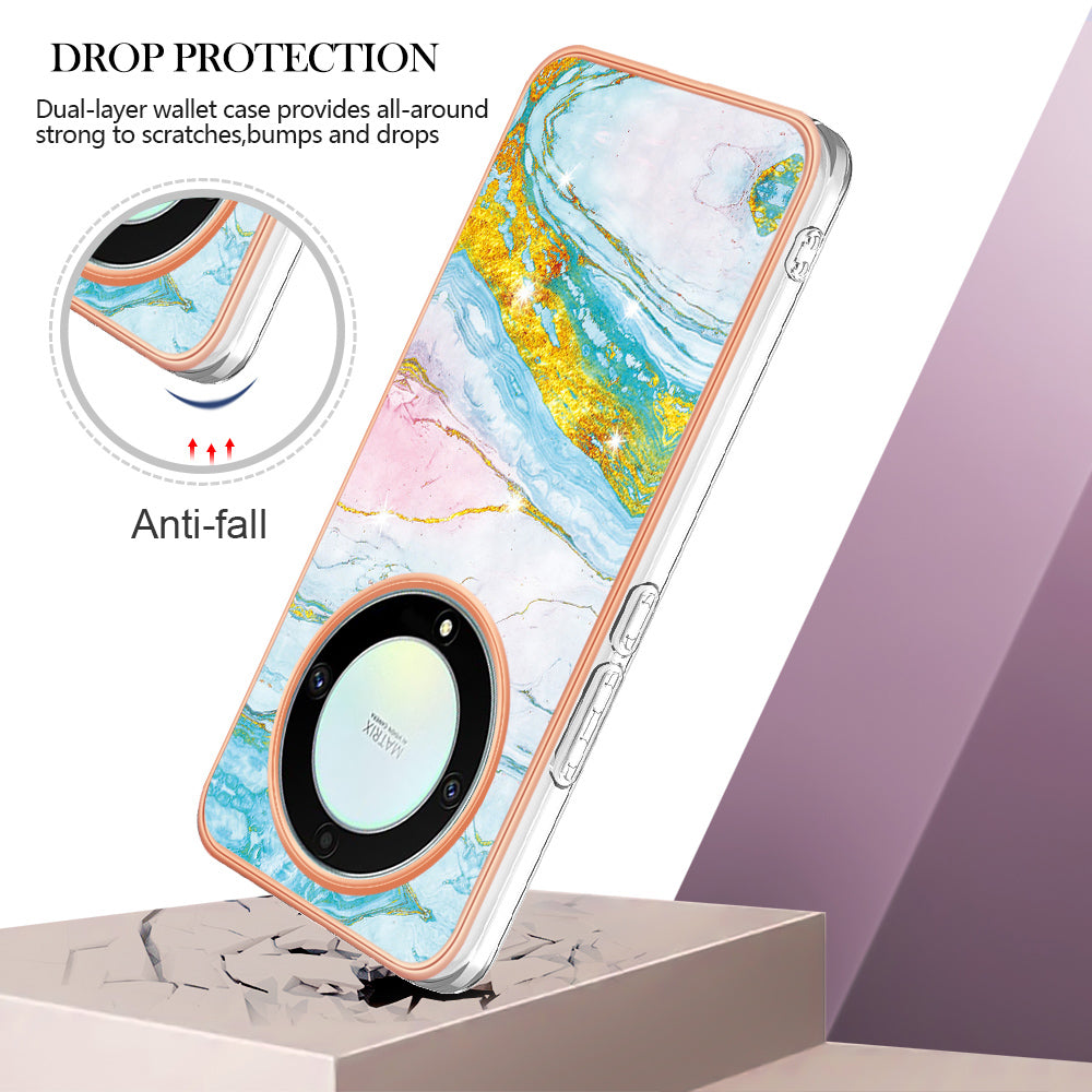 YB IMD Series-2 Marble Pattern Phone Case for Honor X9a 5G / Magic5 Lite 5G / X40 5G , Electroplating Soft TPU IMD Cover