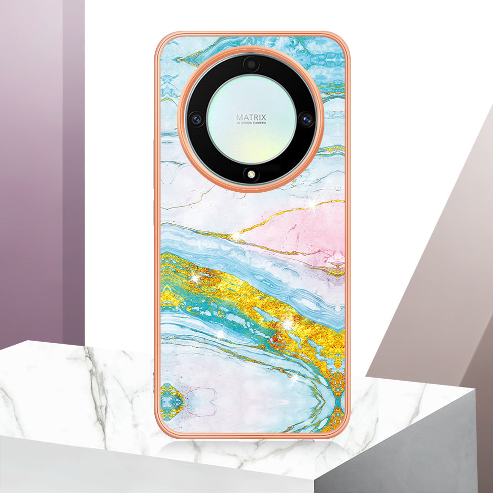 YB IMD Series-2 Marble Pattern Phone Case for Honor X9a 5G / Magic5 Lite 5G / X40 5G , Electroplating Soft TPU IMD Cover