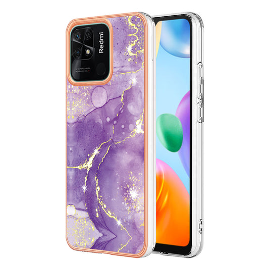 YB IMD Series-2 Electroplating Cover for Xiaomi Redmi 10C 4G IMD Marble Pattern Phone Case TPU Shell