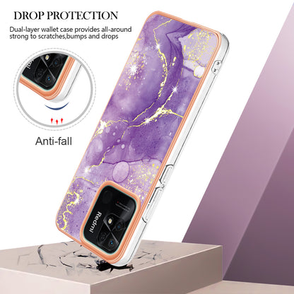 YB IMD Series-2 Electroplating Cover for Xiaomi Redmi 10C 4G IMD Marble Pattern Phone Case TPU Shell