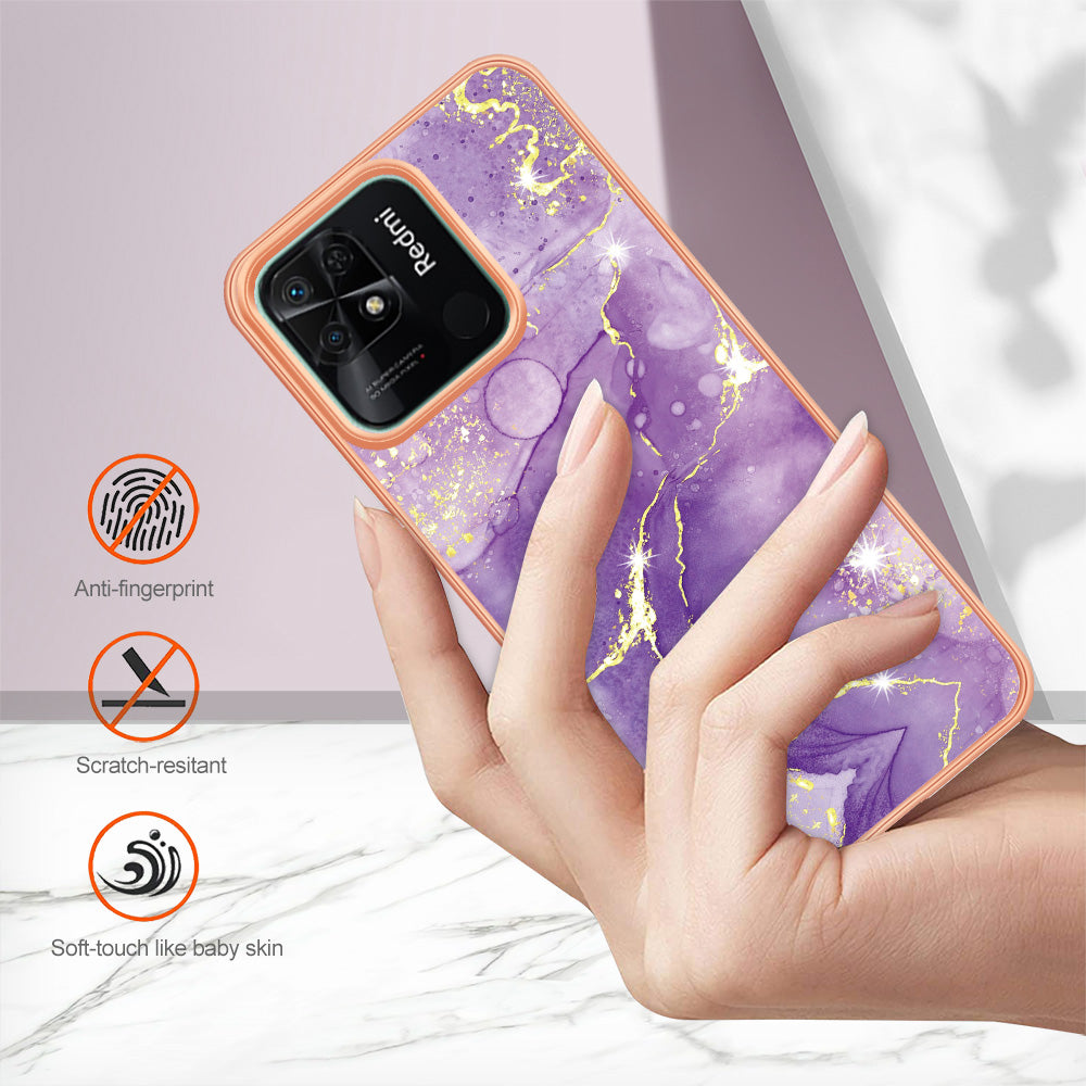 YB IMD Series-2 Electroplating Cover for Xiaomi Redmi 10C 4G IMD Marble Pattern Phone Case TPU Shell