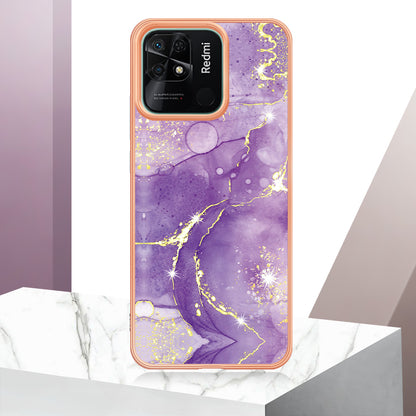 YB IMD Series-2 Electroplating Cover for Xiaomi Redmi 10C 4G IMD Marble Pattern Phone Case TPU Shell