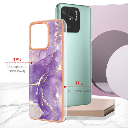 YB IMD Series-2 Electroplating Cover for Xiaomi Redmi 10C 4G IMD Marble Pattern Phone Case TPU Shell