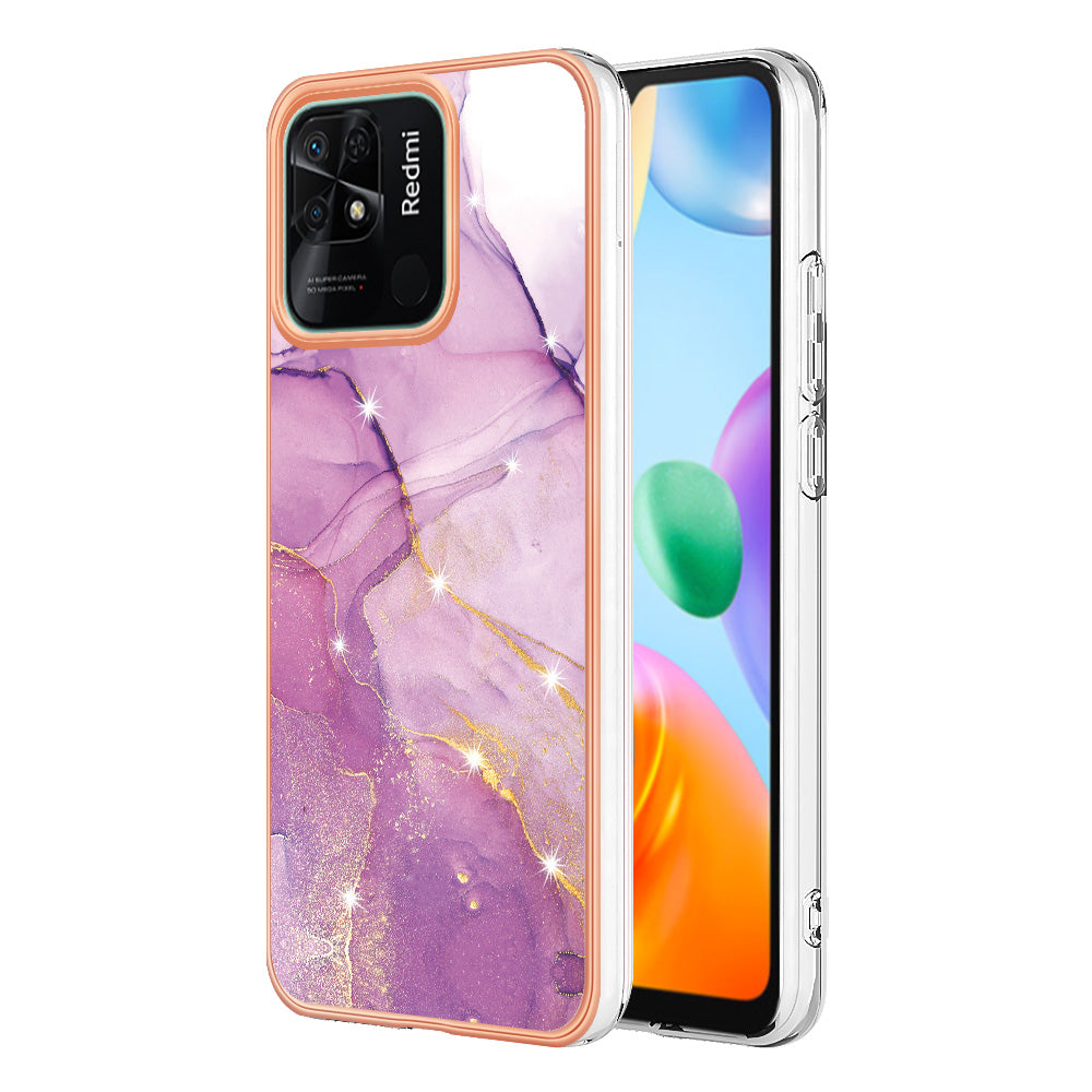 YB IMD Series-2 Electroplating Cover for Xiaomi Redmi 10C 4G IMD Marble Pattern Phone Case TPU Shell