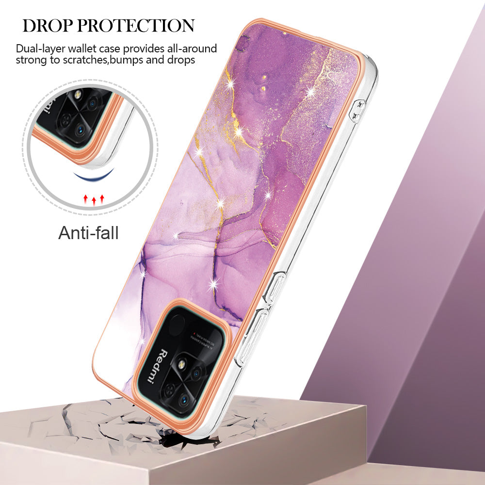 YB IMD Series-2 Electroplating Cover for Xiaomi Redmi 10C 4G IMD Marble Pattern Phone Case TPU Shell