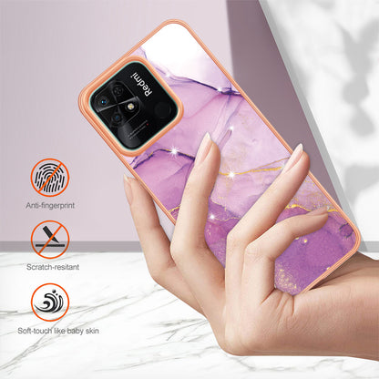 YB IMD Series-2 Electroplating Cover for Xiaomi Redmi 10C 4G IMD Marble Pattern Phone Case TPU Shell
