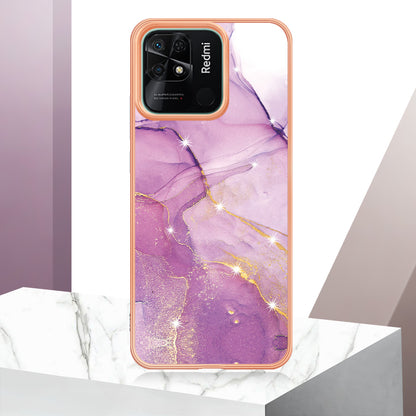YB IMD Series-2 Electroplating Cover for Xiaomi Redmi 10C 4G IMD Marble Pattern Phone Case TPU Shell