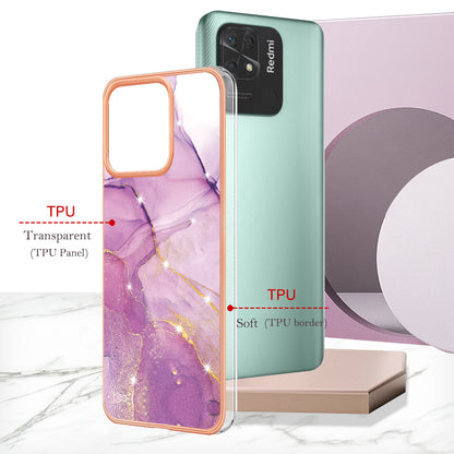 YB IMD Series-2 Electroplating Cover for Xiaomi Redmi 10C 4G IMD Marble Pattern Phone Case TPU Shell