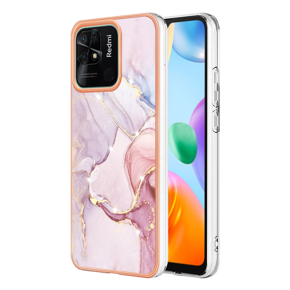 YB IMD Series-2 Electroplating Cover for Xiaomi Redmi 10C 4G IMD Marble Pattern Phone Case TPU Shell
