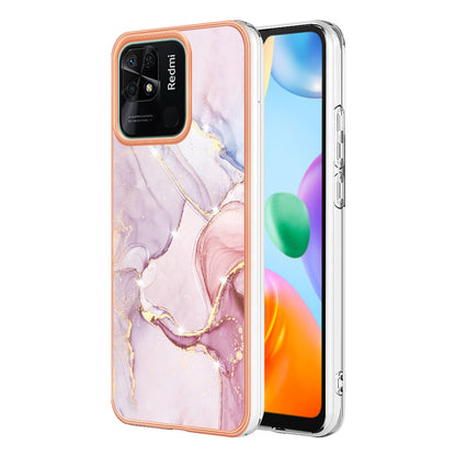 YB IMD Series-2 Electroplating Cover for Xiaomi Redmi 10C 4G IMD Marble Pattern Phone Case TPU Shell