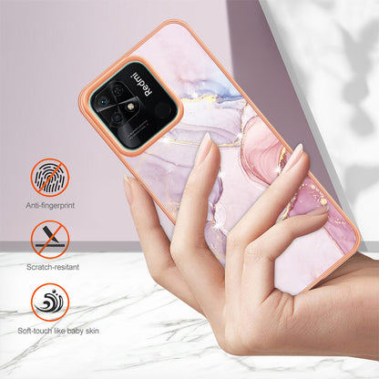 YB IMD Series-2 Electroplating Cover for Xiaomi Redmi 10C 4G IMD Marble Pattern Phone Case TPU Shell