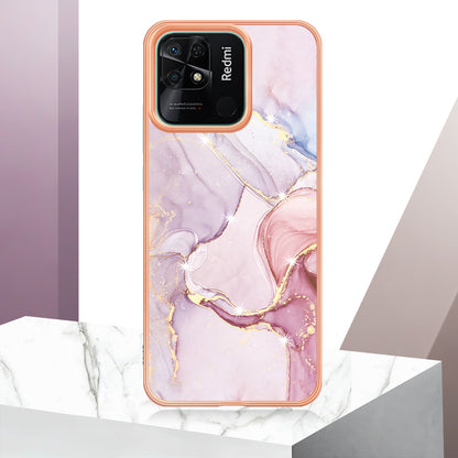 YB IMD Series-2 Electroplating Cover for Xiaomi Redmi 10C 4G IMD Marble Pattern Phone Case TPU Shell