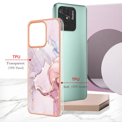 YB IMD Series-2 Electroplating Cover for Xiaomi Redmi 10C 4G IMD Marble Pattern Phone Case TPU Shell