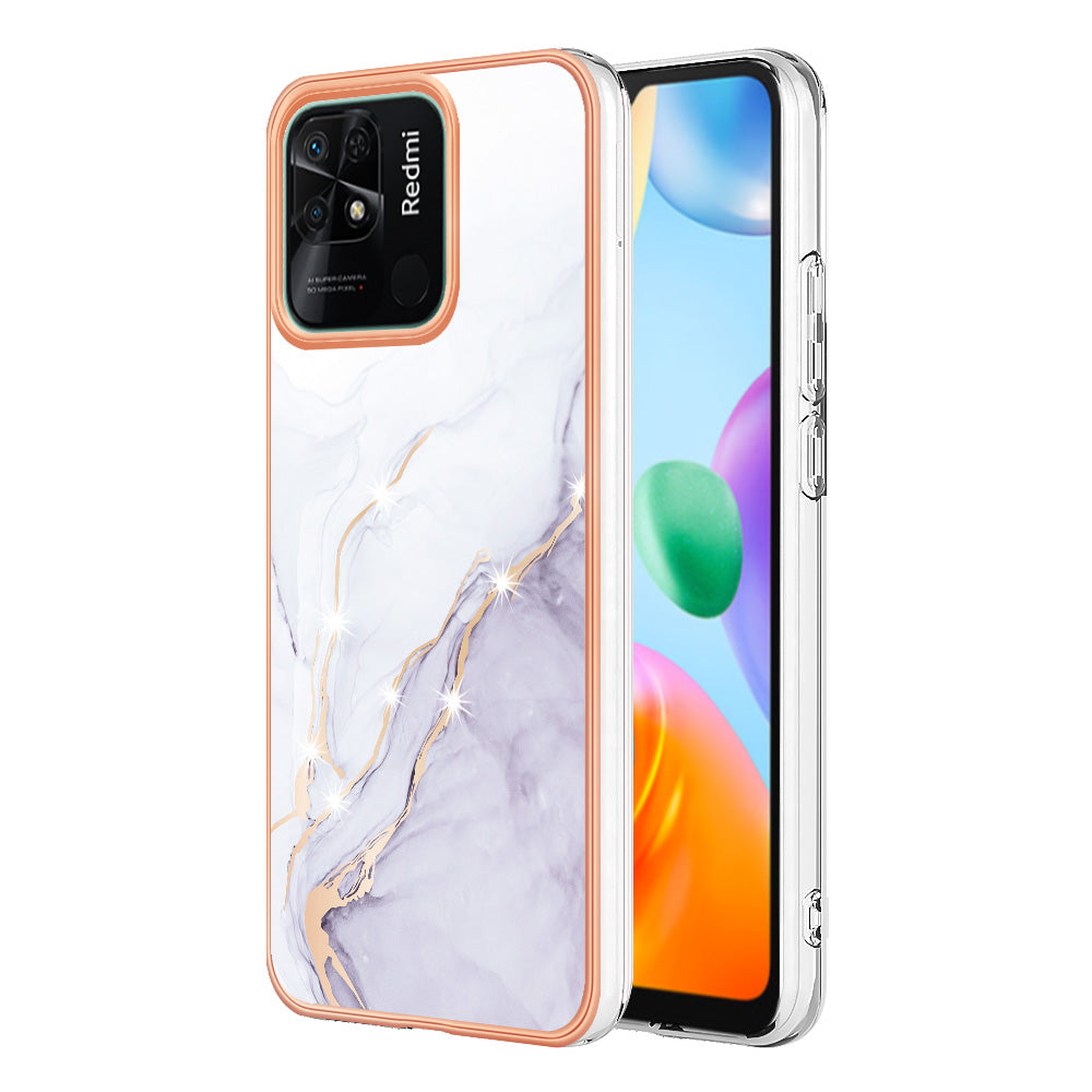 YB IMD Series-2 Electroplating Cover for Xiaomi Redmi 10C 4G IMD Marble Pattern Phone Case TPU Shell