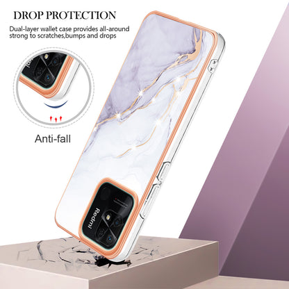 YB IMD Series-2 Electroplating Cover for Xiaomi Redmi 10C 4G IMD Marble Pattern Phone Case TPU Shell