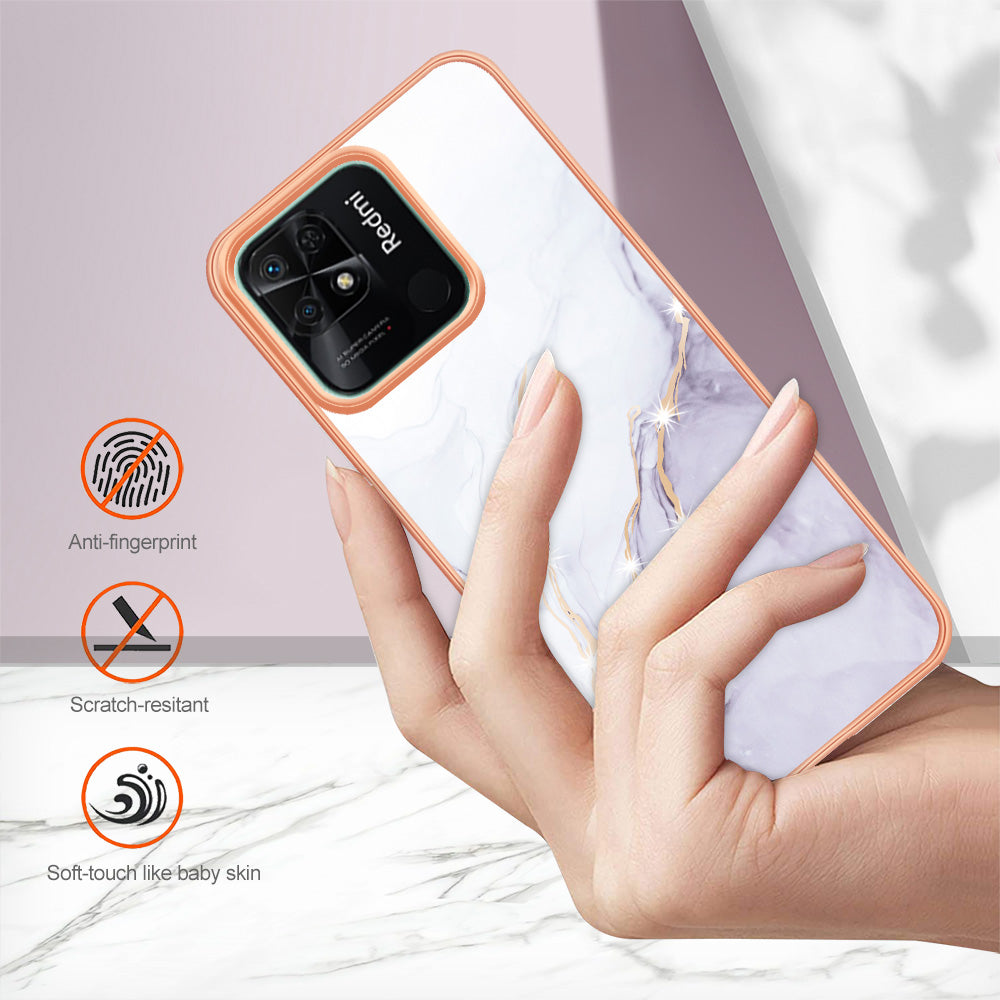 YB IMD Series-2 Electroplating Cover for Xiaomi Redmi 10C 4G IMD Marble Pattern Phone Case TPU Shell