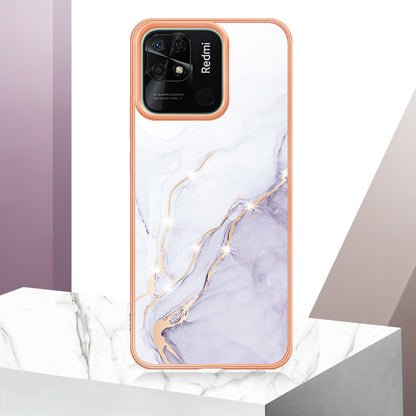 YB IMD Series-2 Electroplating Cover for Xiaomi Redmi 10C 4G IMD Marble Pattern Phone Case TPU Shell