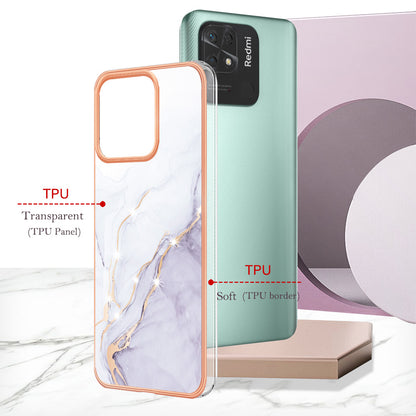 YB IMD Series-2 Electroplating Cover for Xiaomi Redmi 10C 4G IMD Marble Pattern Phone Case TPU Shell