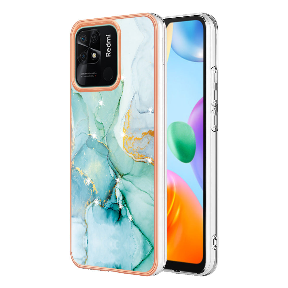 YB IMD Series-2 Electroplating Cover for Xiaomi Redmi 10C 4G IMD Marble Pattern Phone Case TPU Shell