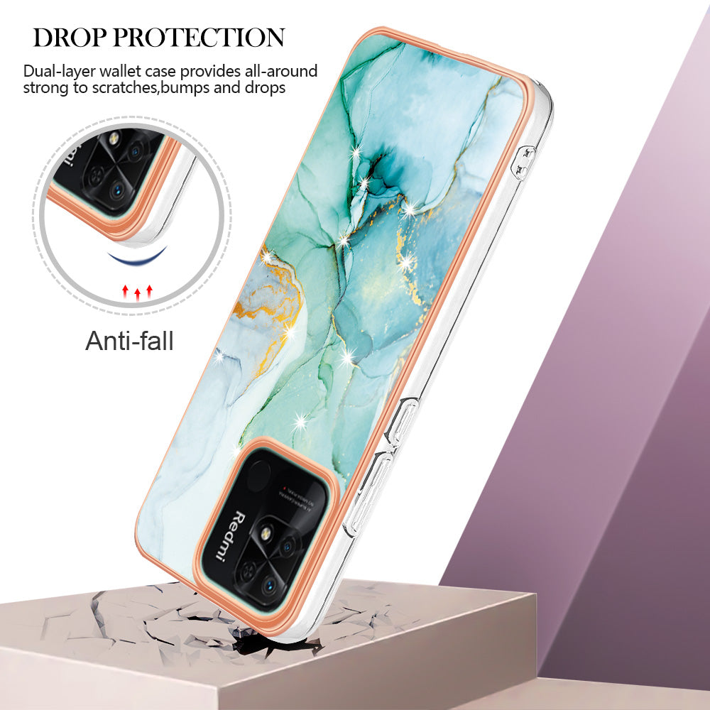 YB IMD Series-2 Electroplating Cover for Xiaomi Redmi 10C 4G IMD Marble Pattern Phone Case TPU Shell