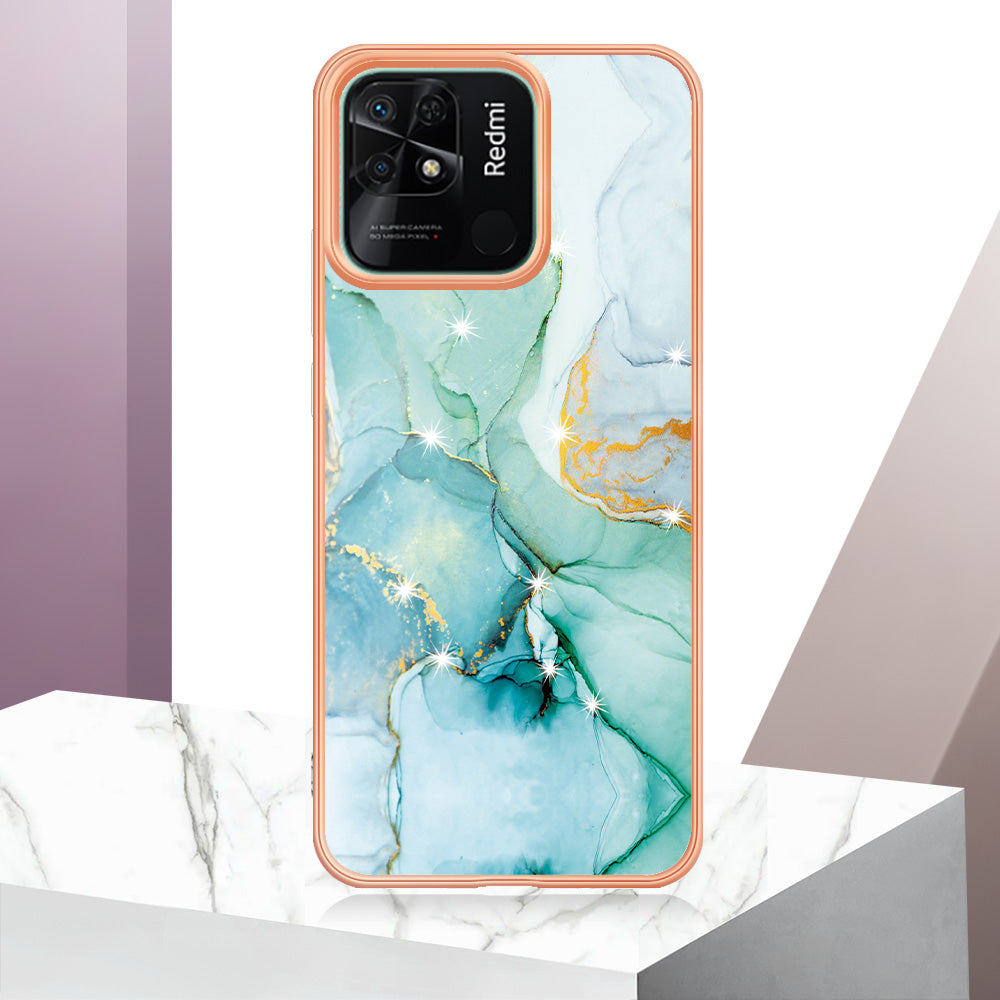 YB IMD Series-2 Electroplating Cover for Xiaomi Redmi 10C 4G IMD Marble Pattern Phone Case TPU Shell