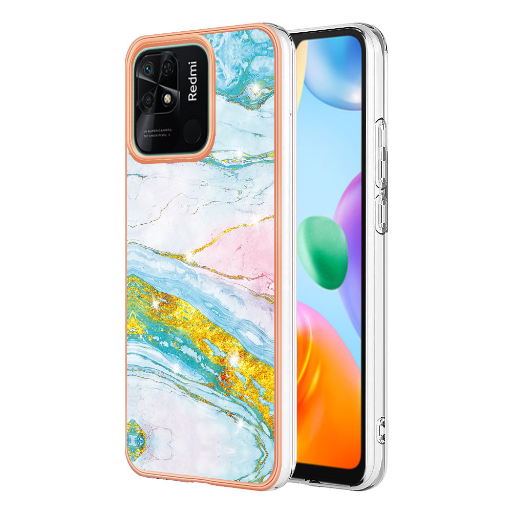 YB IMD Series-2 Electroplating Cover for Xiaomi Redmi 10C 4G IMD Marble Pattern Phone Case TPU Shell